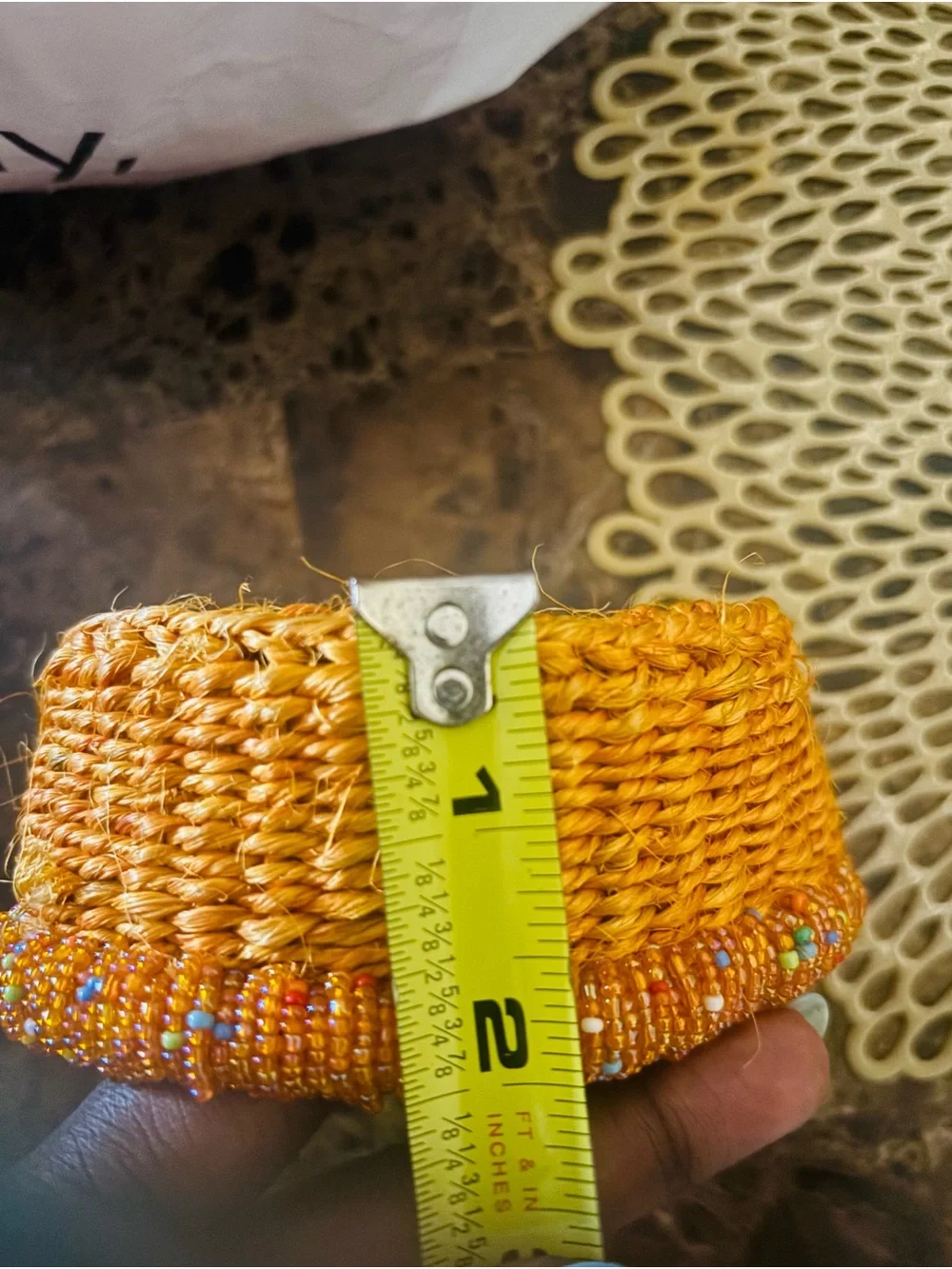 Handwoven Orange Jewelry Basket with Beaded Accent
